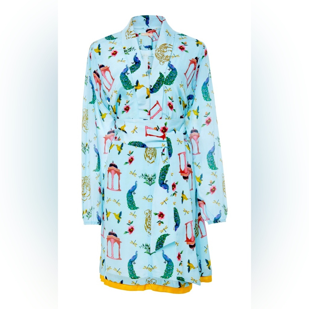 Verandah Resort Tropical Wrap Tie Mini Dress in Blue Porcelain size X-Small NWT - Picture 2 of 8
